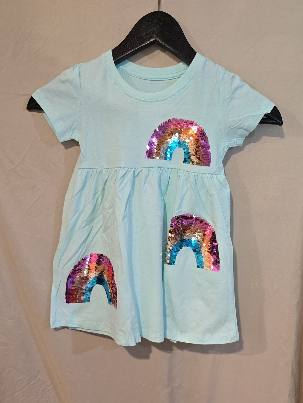 Girls Light Blue Sequin Rainbow Casual Dress